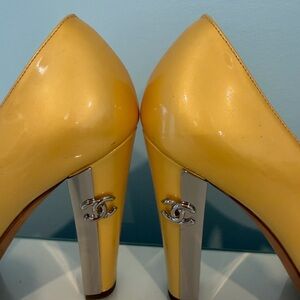 CHANEL Yellow and Silver High Heels